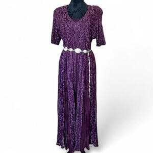 Nostalgia Purple Crinkle Lace Maxi Dress M Women’s M/L